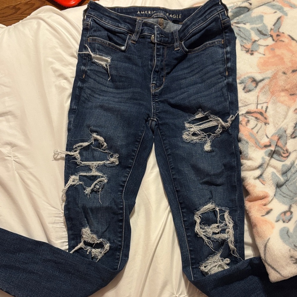 American Eagle Outfitters Women's Ripped Dark Blue Skinny Jeans
